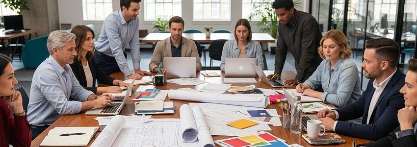 Event planning team reviewing financing options and business strategy