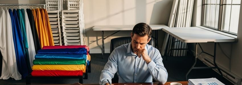 Event rental business owner reviewing financing options for equipment and inventory expansion