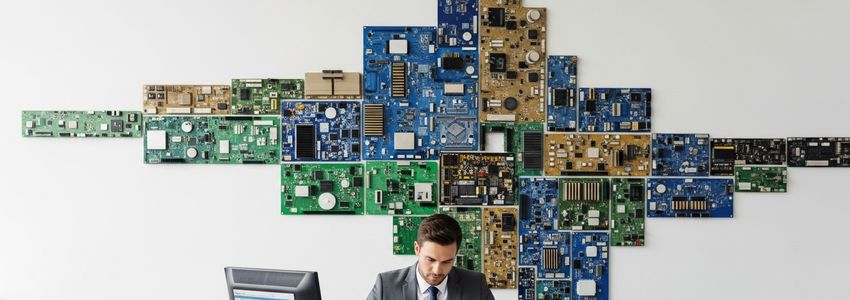 E-waste recycling business owner reviewing equipment financing options at a modern office desk