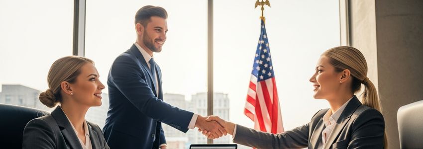 Business professional reviewing Ex-Im Bank export financing documents with international trade partner