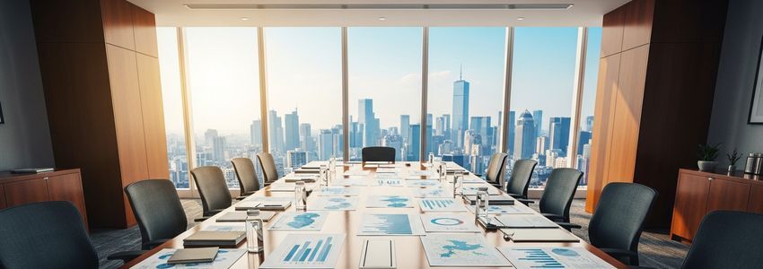 Business executives planning multi-location expansion in a modern boardroom