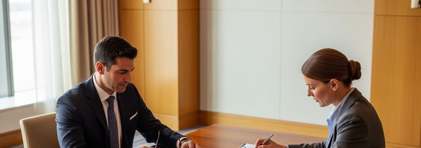 Hotel franchise owner reviewing Extended Stay America financing documents with a bank advisor