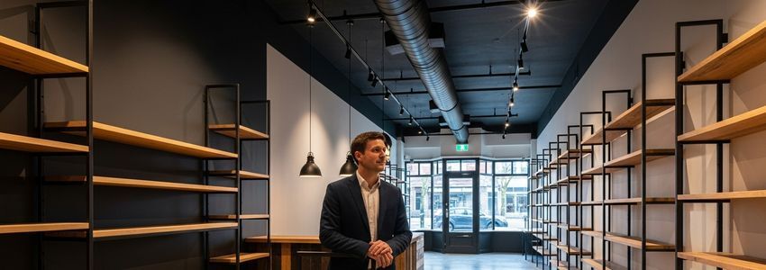 Business owner reviewing facility improvement loan options with a financial advisor at a commercial property