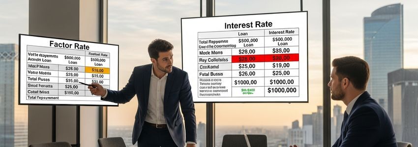 Financial advisor explaining factor rate vs interest rate comparison