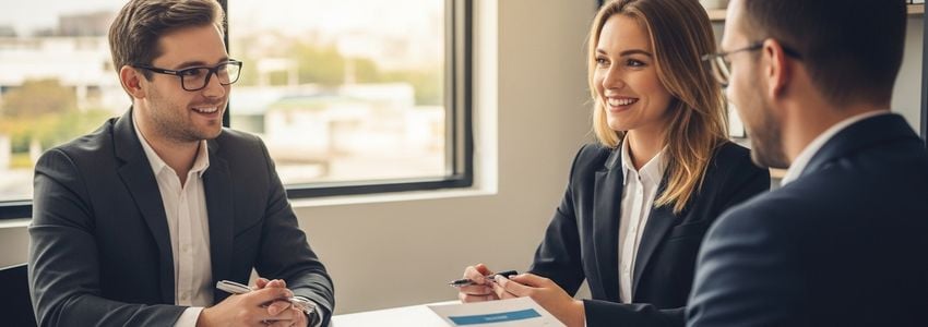 Business consultant explaining invoice factoring fee structure to client