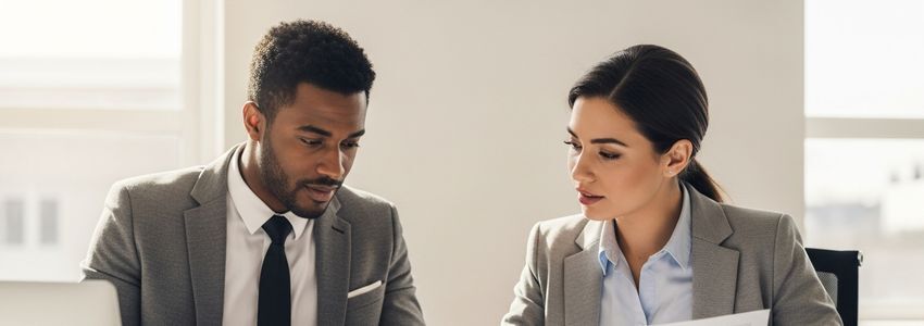 Business professionals reviewing small business loan documents in Fairfield, California office