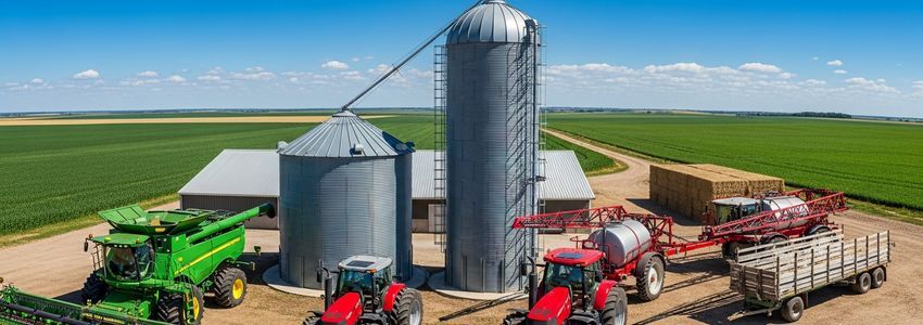 Farm business owner reviewing agricultural financing options at a modern farm