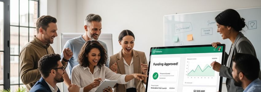 Small business team celebrating funding approval