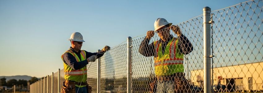 Fence contractors reviewing financing documents and planning business growth