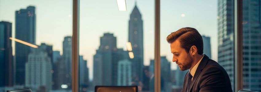 Financial planner reviewing client investment portfolio in modern office