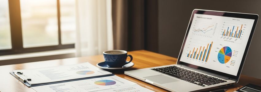 Financial projections documents and charts on a business desk for small business loan application