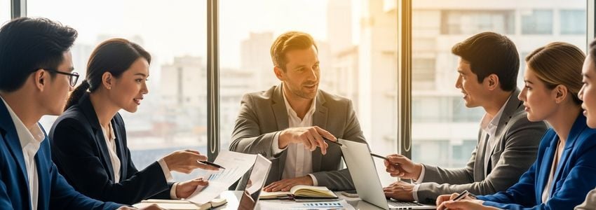 Business team collaborating on financing strategy and growth planning