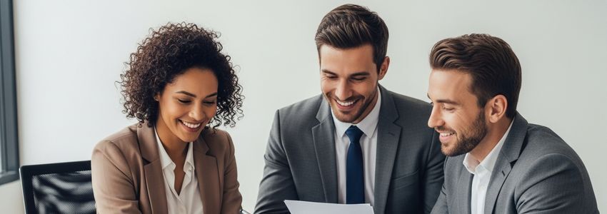 Fintech small business lending - digital loan application on a laptop with business owner reviewing financing options in a modern office