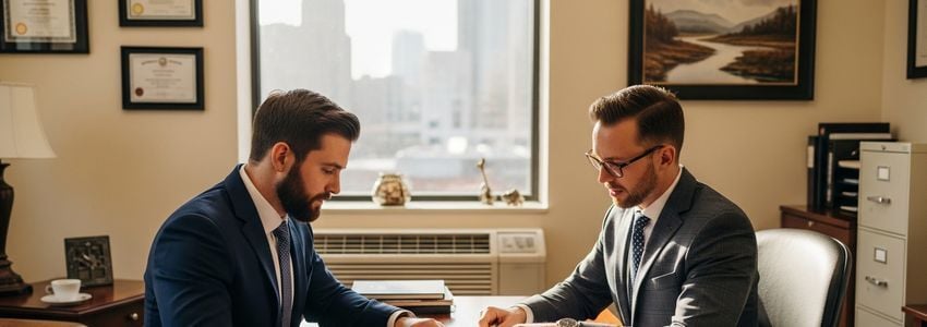 Firearms dealer and business advisor reviewing financing options
