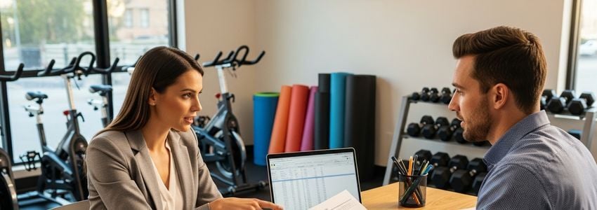 Fit Body Boot Camp franchise owner reviewing financing documents with a business advisor