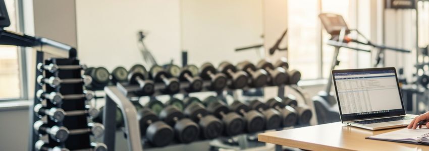 Fitness business owner reviewing loan documents and financing options inside a gym