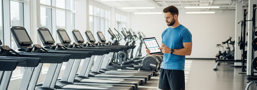 Fitness business owner reviewing equipment financing options for their gym