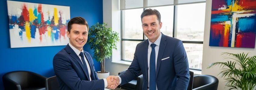 Business professionals reviewing Five Guys franchise loan documents