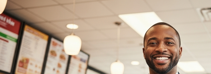 Five Guys franchise owner reviewing financing options with business advisor