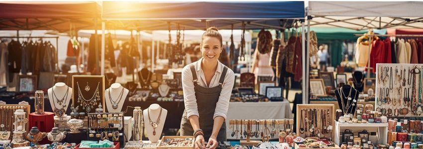 Flea market vendor managing business operations with financing support from Crestmont Capital