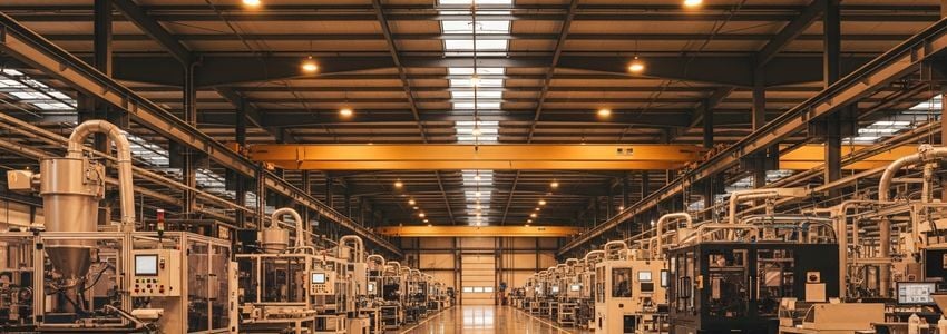 Modern industrial equipment facility showcasing various types of leasable business machinery