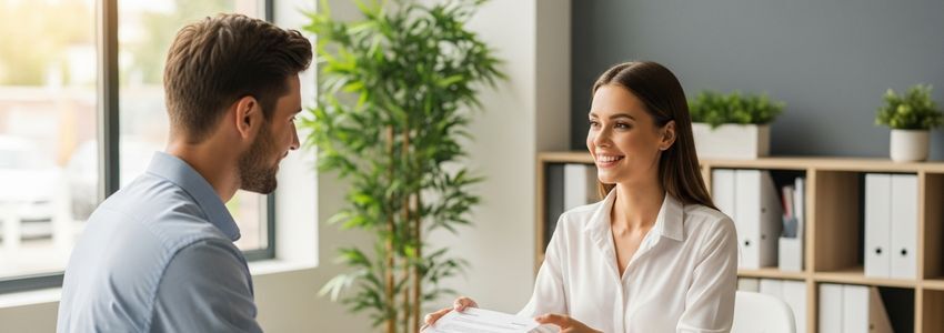 Business advisor reviewing loan documents with a small business owner in Flint, Michigan