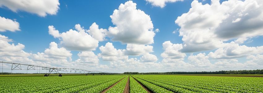 Florida farm fields with irrigation system representing agricultural financing opportunities