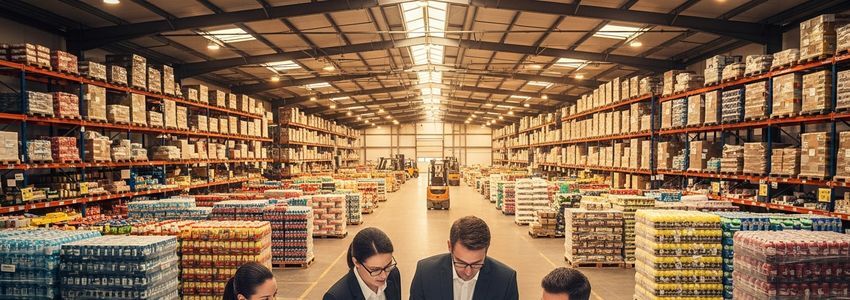 Food and beverage distribution business owner reviewing financing documents in warehouse office