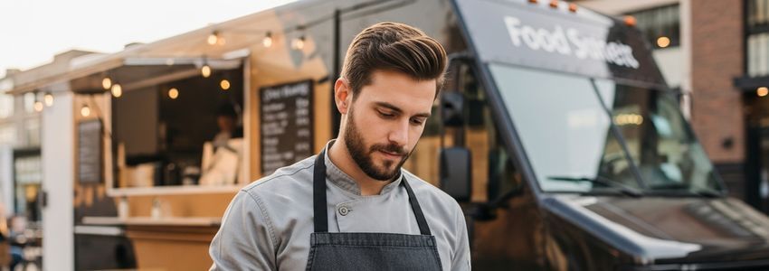 Food truck operator reviewing business loan financing options