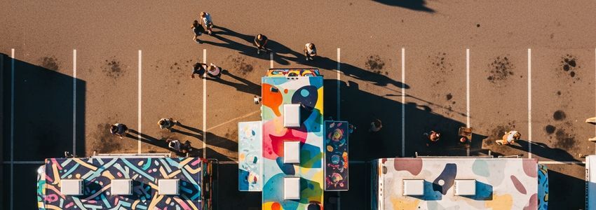 Food truck entrepreneurs reviewing financing options at an outdoor market