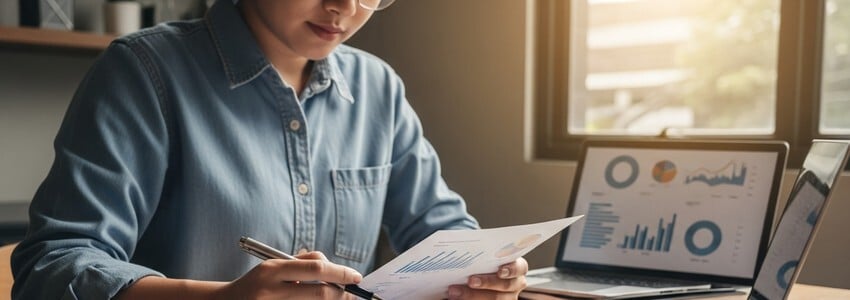 Food truck owner reviewing financing documents and financial charts