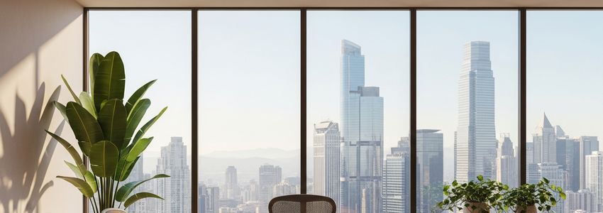 Professional business office environment representing business credit monitoring and financial management