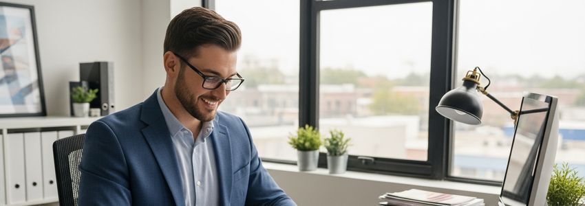 Fresh Coat Painters franchise owner reviewing business financing documents at a professional office desk