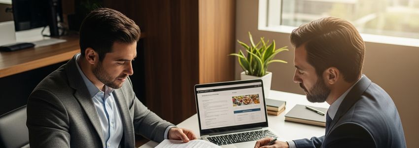 Fuddruckers franchise owner reviewing financing documents with Crestmont Capital advisor