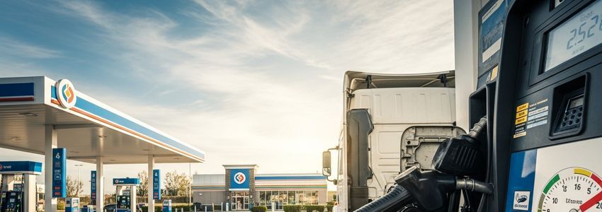 Commercial truck at fuel station with diesel pump - working capital loans for fuel-intensive businesses