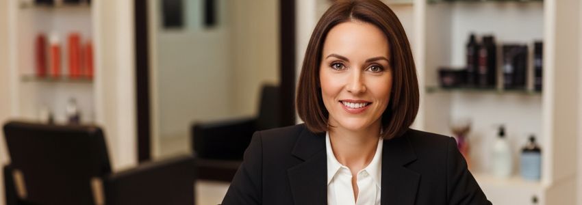 Salon owner reviewing business loan options and financial documents