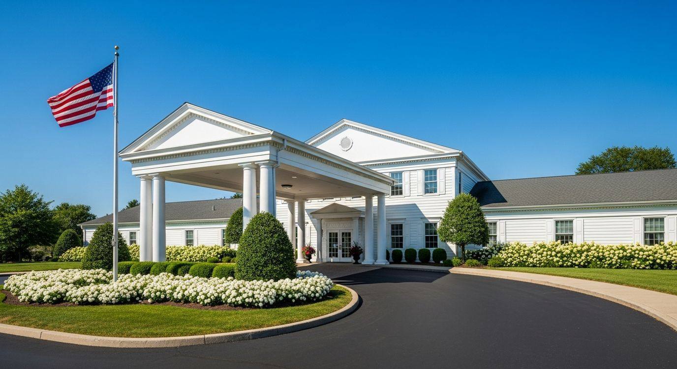 Funeral home owner reviewing financing documents at a professional office desk