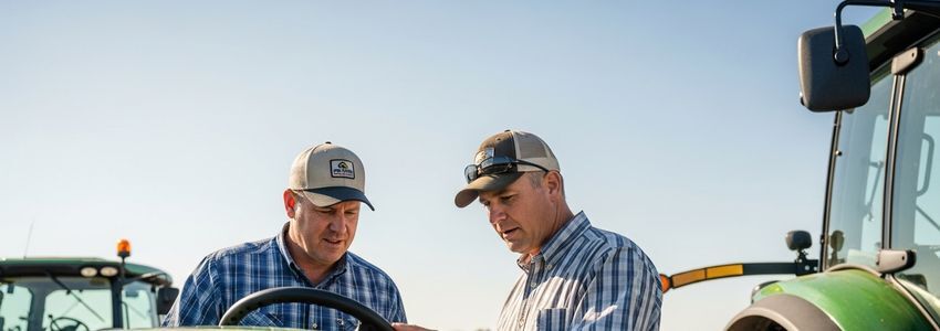 Georgia farmer reviewing agricultural equipment financing options with a Crestmont Capital specialist