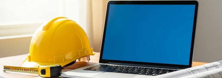 Professional business tools and laptop on a desk for garage door company financing