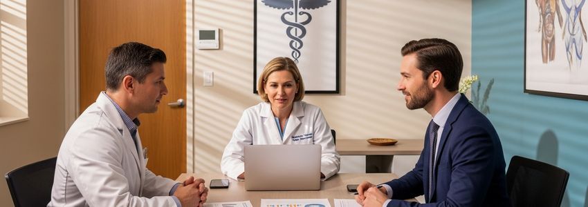 Gastroenterology practice financing consultation with physician and financial advisor