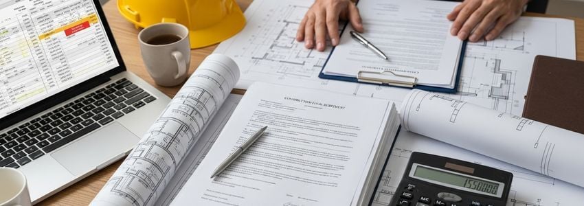 grading contractor reviewing financing documents at job site