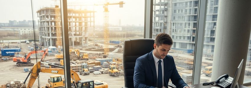 Professional reviewing gravel construction equipment financing documents in modern office setting