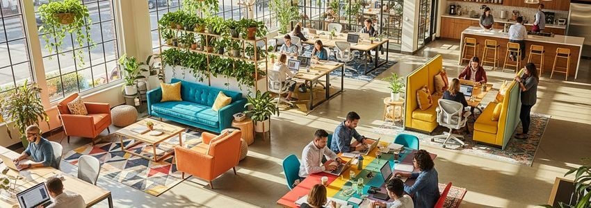 Small business owners working in a modern Greensboro NC coworking space