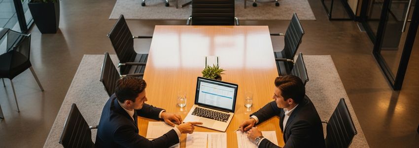 Business owner consulting with financial advisor about gross profit margin and business financing