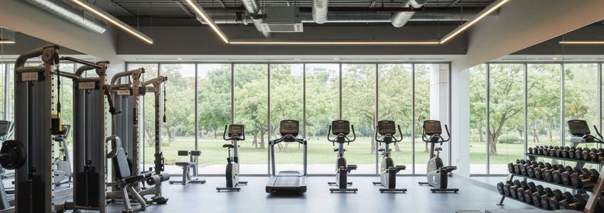 Gym owner reviewing financing options at a fitness facility