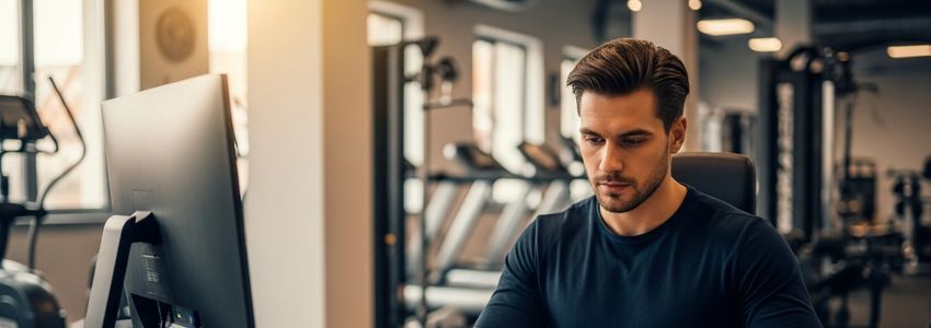 Gym owner reviewing business loan financing options at a fitness center
