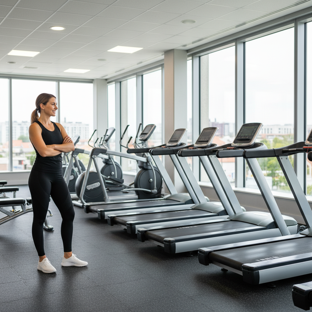 Gym owner standing confidently in a modern commercial gym ready to invest in new fitness equipment