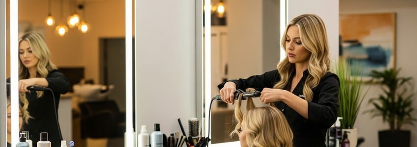 Professional hairstylist working with a client at a salon — hair extension business loans