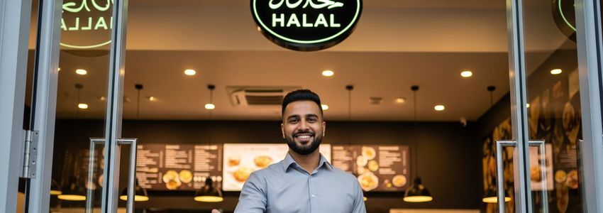 Halal restaurant business owner reviewing financing options with a lending advisor