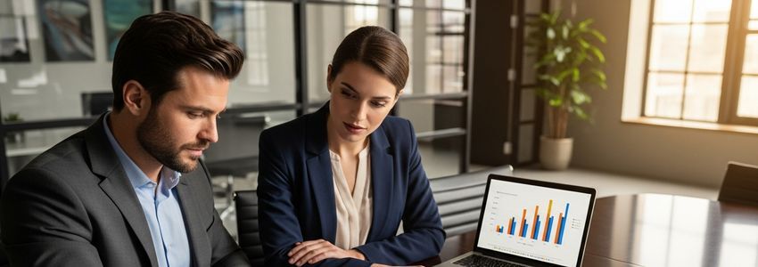 Commercial real estate investor reviewing hard money loan rates with a lending specialist in a professional office setting